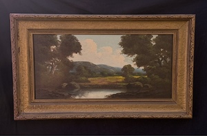 Large Hand Painted Oil on Canvas in Original Frame, Signed DeTreville.  Richard De Treville (1864-1929) 